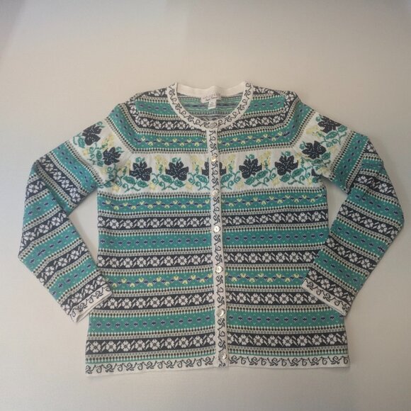 Appleseed's Limited Edition Cotton Cardigan Size Petite Small Fair Isle - Picture 1 of 7